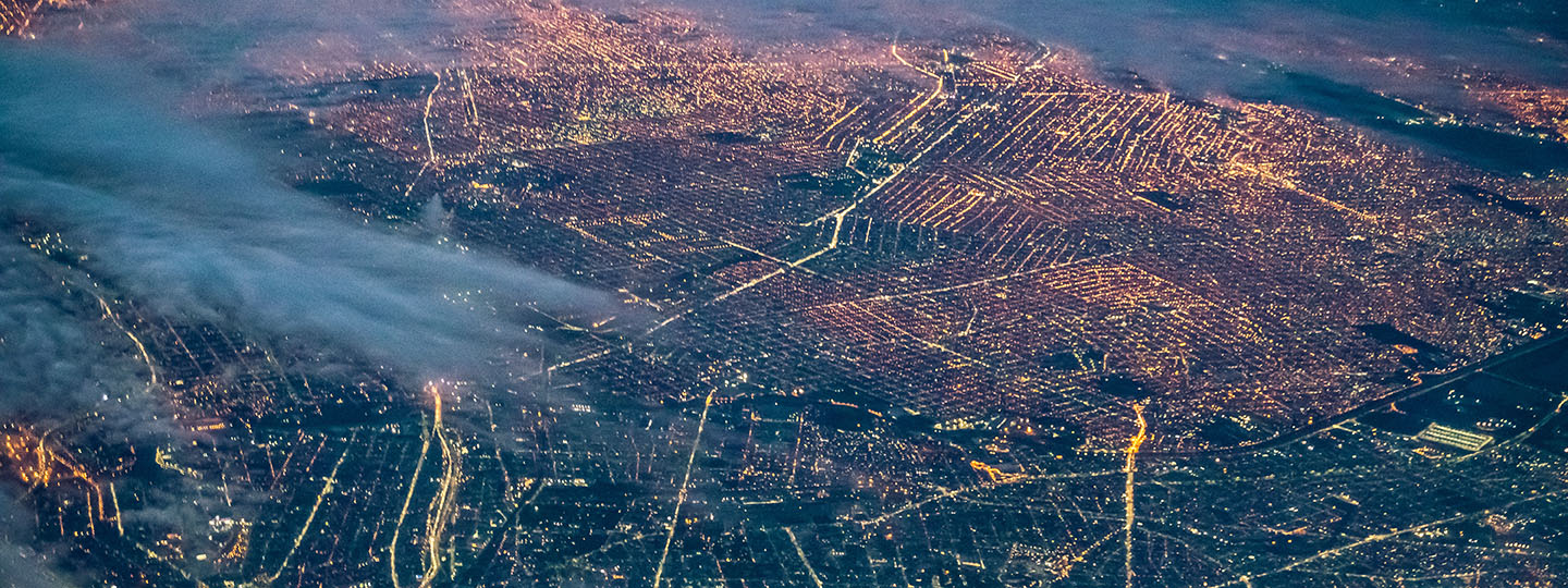 Aerial view of Buenos Aires at night, Argentina